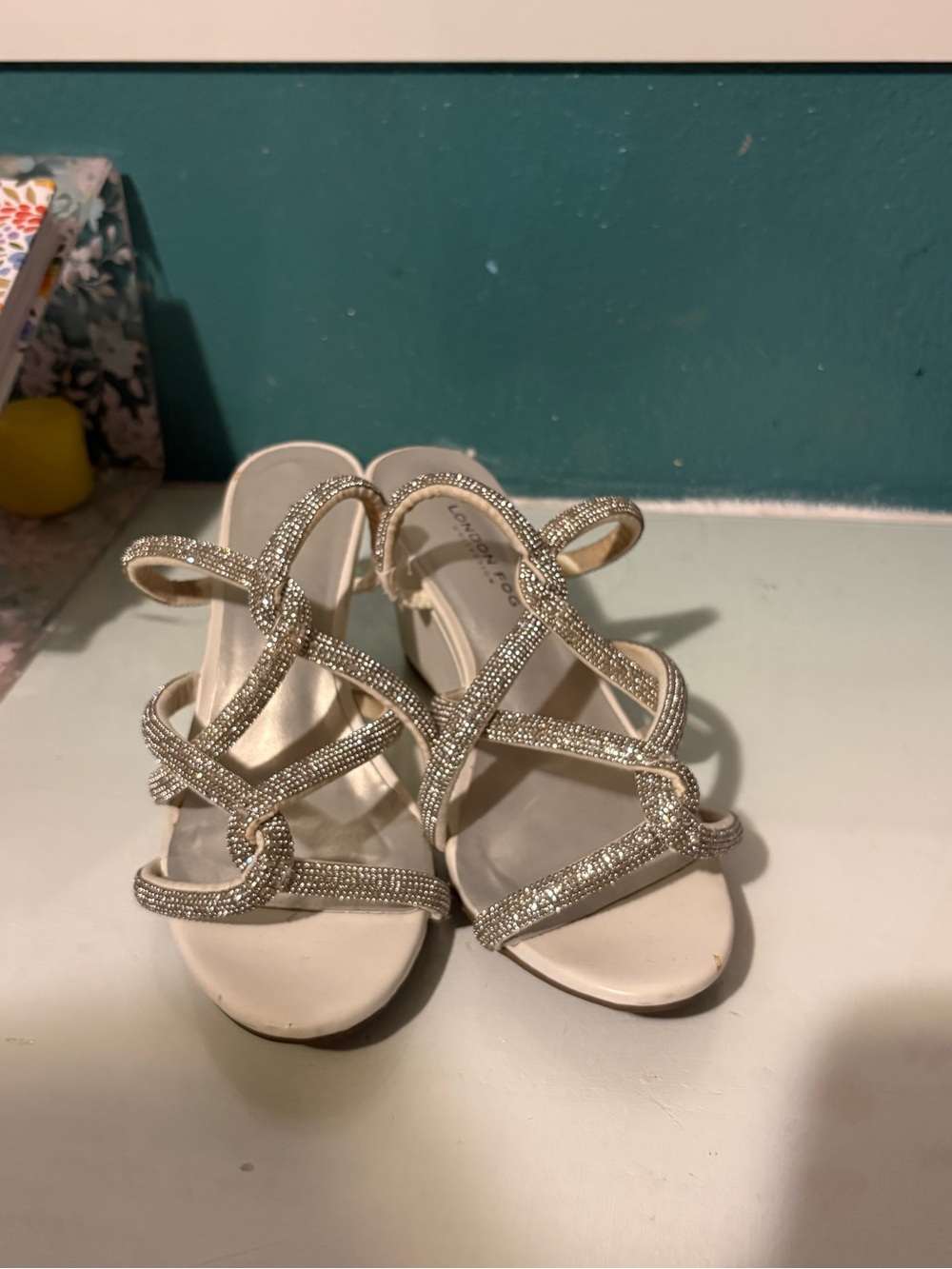 London Fog Champagne Crystal Strappy Heels